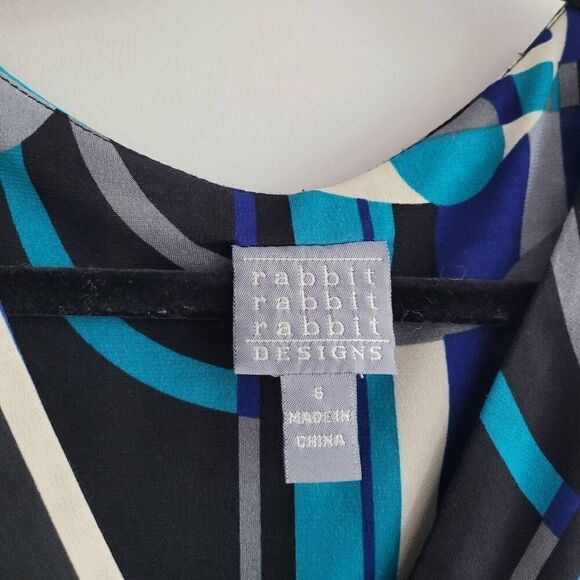 Vintage y2k geometric print blue v neck dress artsy unique‎ 2000s office - Picture 5 of 13